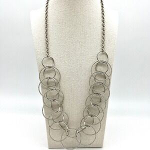 90s Silver Tone Statement Necklace Layered Circles Chain Fashion Jewelry‎